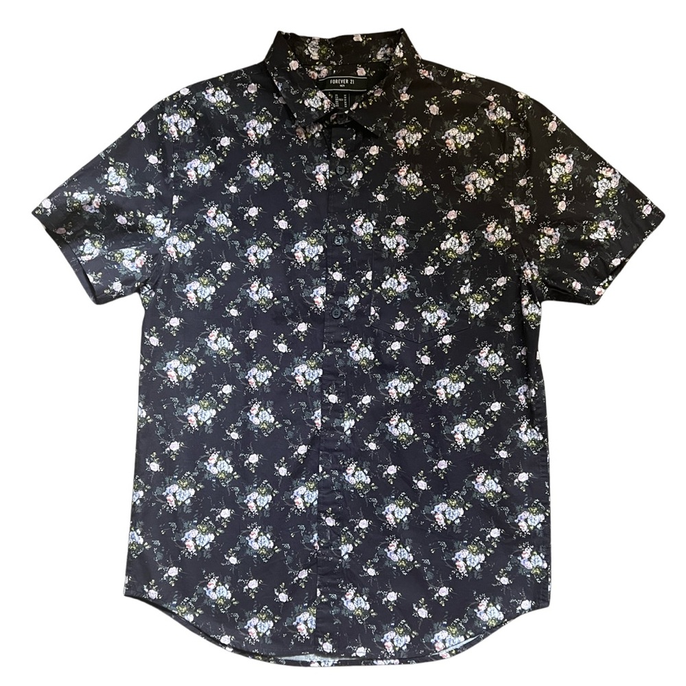 Black Floral Button Down